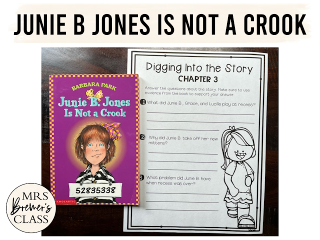 Junie B Jones is Not a Crook book study activities unit with Common Core aligned literacy companion activities for First Grade and Second Grade