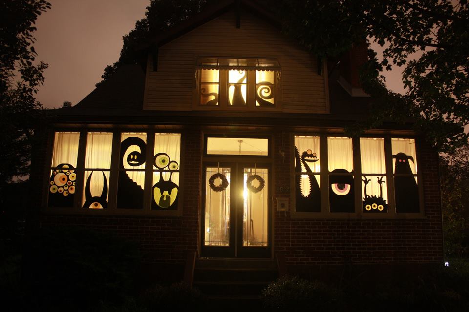Googly Decorations Halloween  diy room Window cardboard :  Monster  with DIY Silhouette House decor