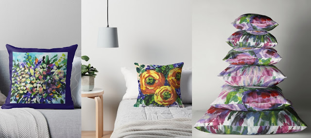 Pillows with Impressionistic Floral Designs Artist Irina Sztukowski 