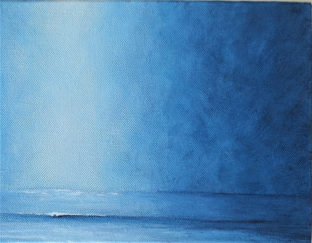 calm waters Into the Blue ocean acrylic painting minimalist semi abstract coastal style beach decor by Lisa Le Quelenec