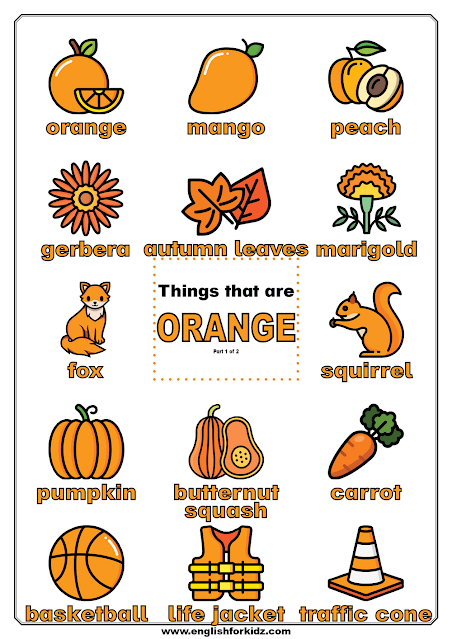 Things that are orange - poster for young English learners