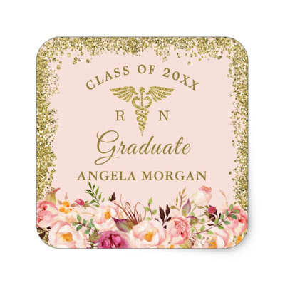  Blush Pink Gold Glitters Nursing Sign Graduation Square Sticker