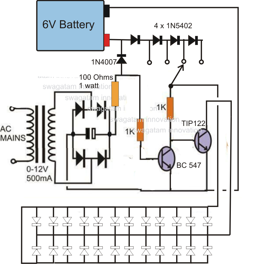 Simple LED  Emergency Light  Circuit  Circuit  Diagram  Centre