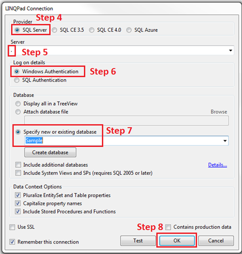 how to add a database connection in linqpad