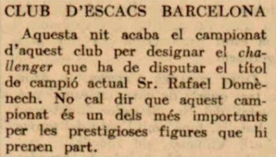 Torneo Social del Club d'Escacs Barcelona 1929, recorte de El Matí, 11/12/1929