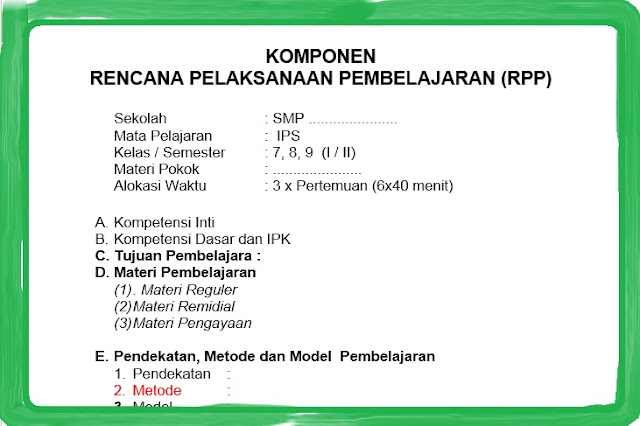 Format RPP SMP / MTs Kurikulum 2013 Revisi 2018 Kelas 7, 8, 9