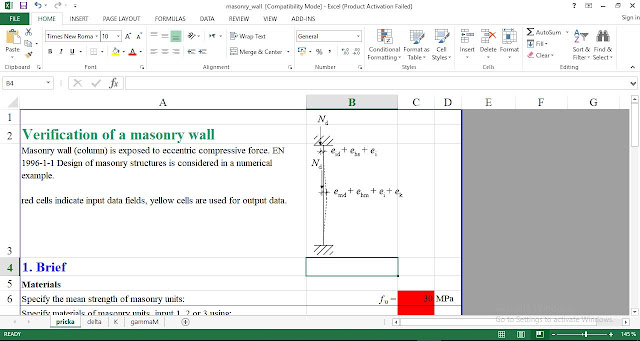 Masonry wall spreadsheet