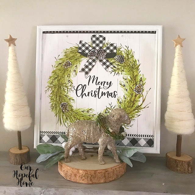 Merry Christmas gift bag frame wreath pine cone felt tree sheep