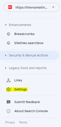 Search console settings