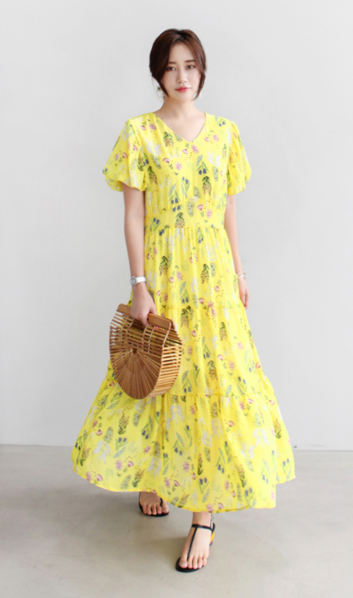 Floral Print V-Neck Long Dress