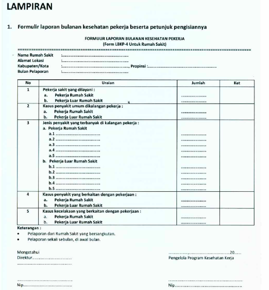 Formulir Laporan bulanan Kesehatan Kerja ~ Akreditasi 