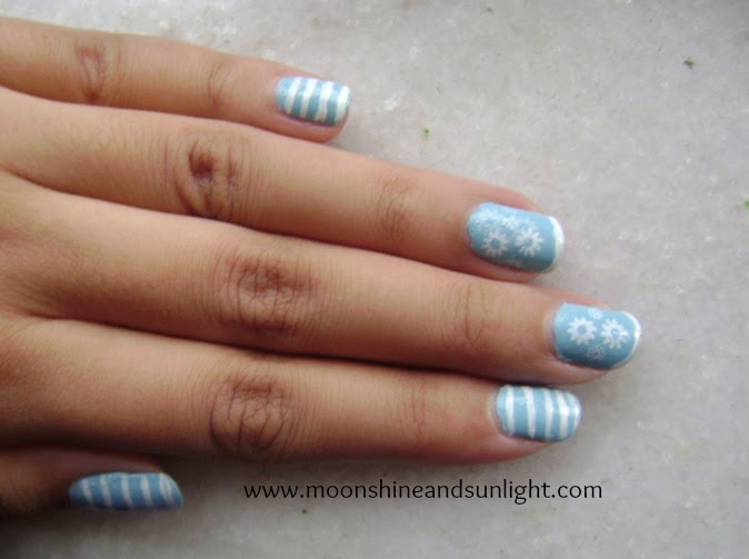 Blue and white striped nail art | Indian nail art blog 