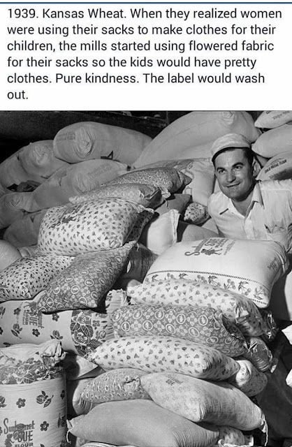 Flour sacks with flowers as women made clothes from them during the Depression