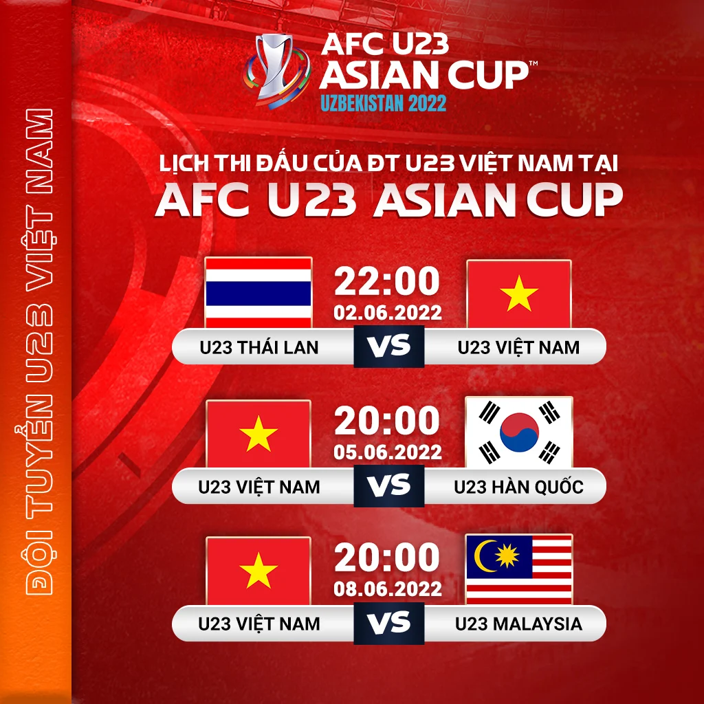 Lịch thị đấu U23 Việt Nam tại U23 Châu Á AFC trên FPTPlay