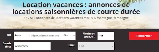 Les critères de recherche dans la rubrique Vacances