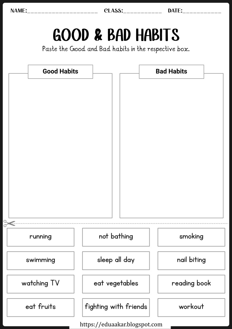 Good and Bad Habits Worksheet