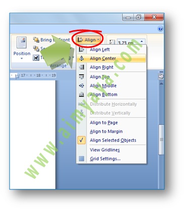 Gambar: contoh memilih align middle dan center untuk garis dari cara membuat garis vertikal sejajar di microsoft word 2007
