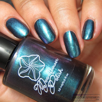 Nail polish swatch of Moonflower Polish Celes-teal from the multichrome collection