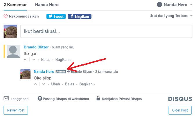 mengganti badge moderator komentar disqus menjadi admin