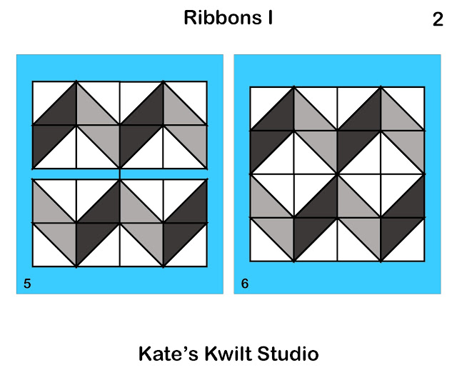 Triangles and connecting lines showing how to assemble the Ribbons I quilt block - page 2.