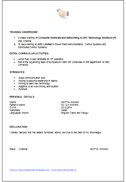 Curriculum vitae format declaration