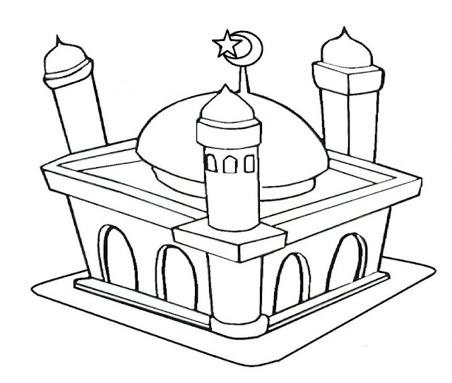 Sketsa gambar masjid berwarna