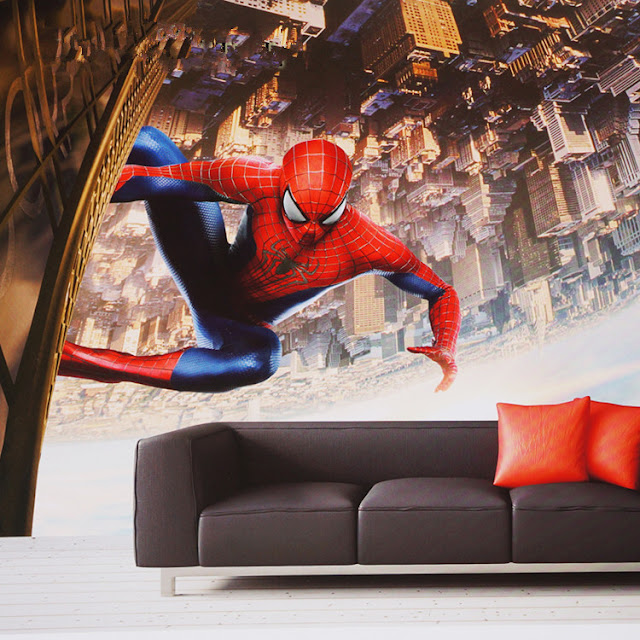 Superhero wall murals 3d wallpaper mural childrens room 3D comics Photo Wallpaper Kids Boys spiderman sitting on wall city new york