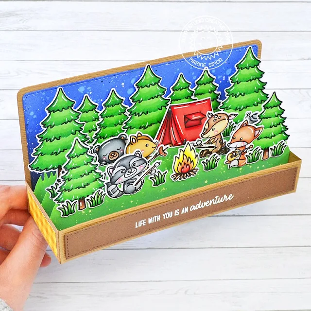 Sunny Studio Stamps: Critter Campout Card by Marine Simon (featuring Picket Fence Dies, Seasonal Trees)
