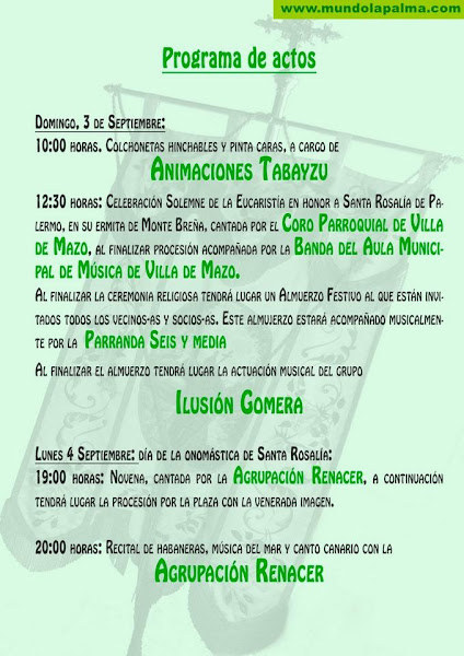 Programa de las Fiestas en honor a Santa Rosalía de Palermo 2023