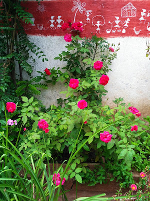 Aniket Dabhade VU3LOL rose flower and warli art for garden wall