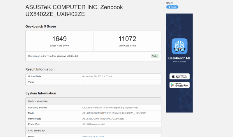 Geekbench scores