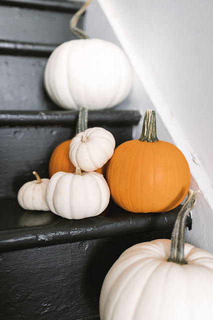 White Orange Pumpkins on Stairs