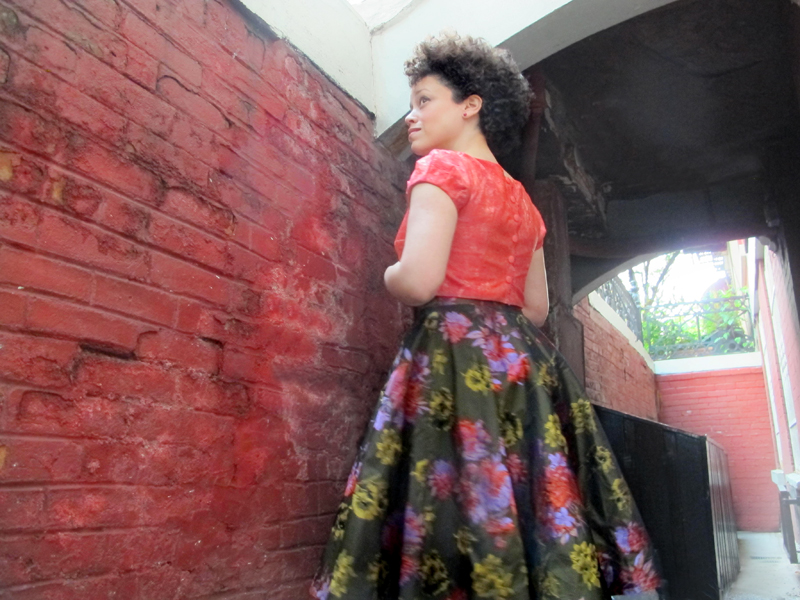 oonaballoona | silk brocade skirt and crop top | mood fabrics | zac posen