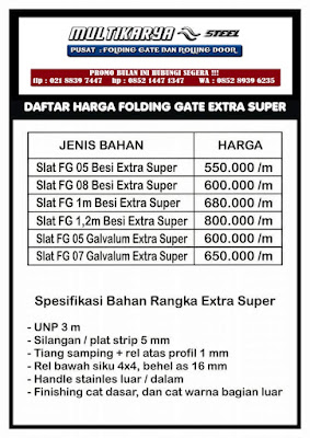 gambar untuk daftar harga folding gate extra super jakarta murah