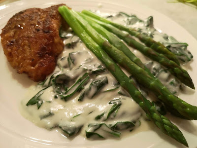 Spinach in Bechamel Sauce and Turkey Cutlets