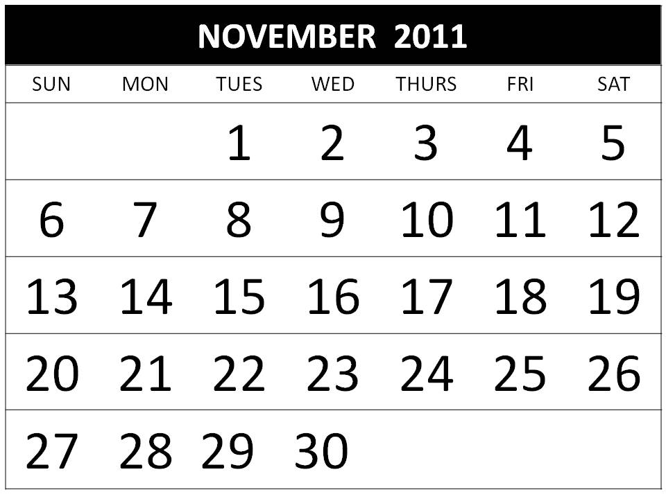 2011 Calendar November. In November