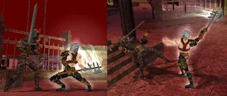 A Fighter swinging an axe at an undead warrior.