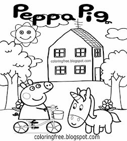 Basic cartoon baby magic unicorn printable Peppa Pig coloring pages for young children bike ridding