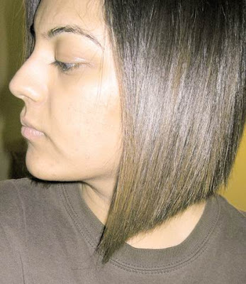 Short angle bob hairstyles perfect for people with thicker hair.