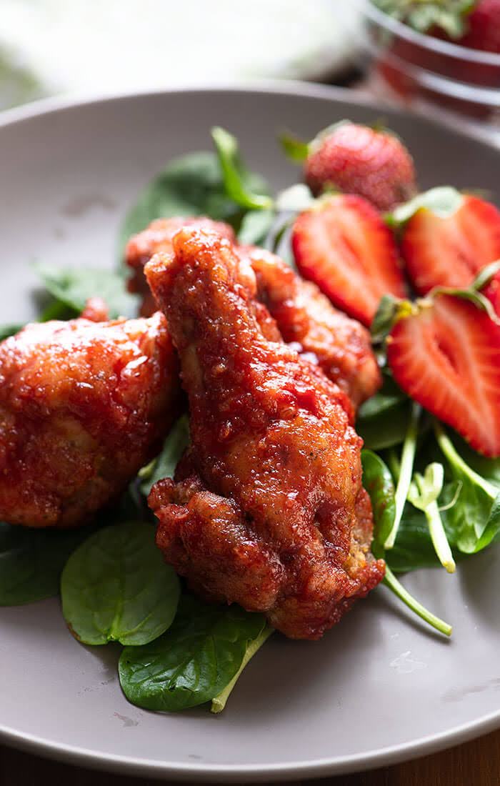 Sticky Strawberry Fried Chicken Wings