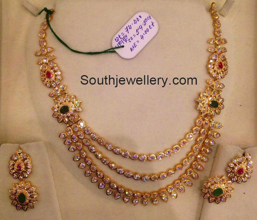 gold trendy pacchi necklace set studded with uncut polki diamonds ...