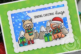 Sunny Studio Stamps: Alpaca Holiday Fancy Frames Rectangles Frosty Flurries Snowy Scene Christmas Card by Juliana Michaels