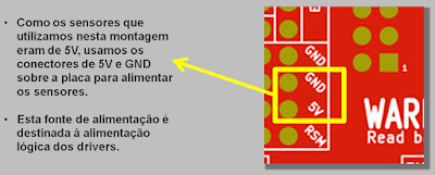 usamos os conectores de 5V e GND sobre a placa para alimentar os sensores