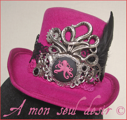 mini chapeau steampunk pieuvre poulpe kraken rouage jules verne nautilus gear octopus steampunk mini hat