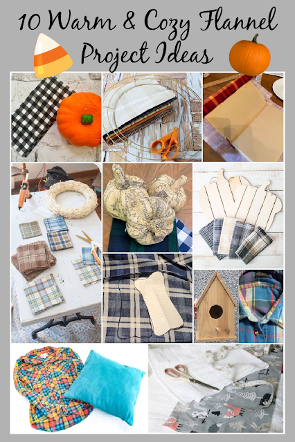 Photo collage of flannel craft projects.