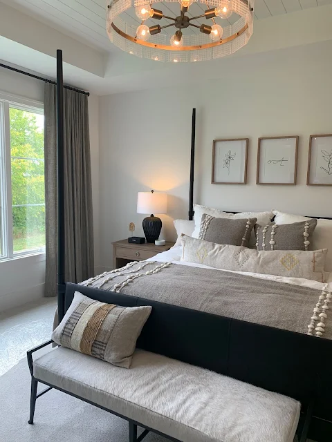 neutral bedroom with gray and beige accents 