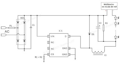 Medición de corriente de Leds con multimetro.