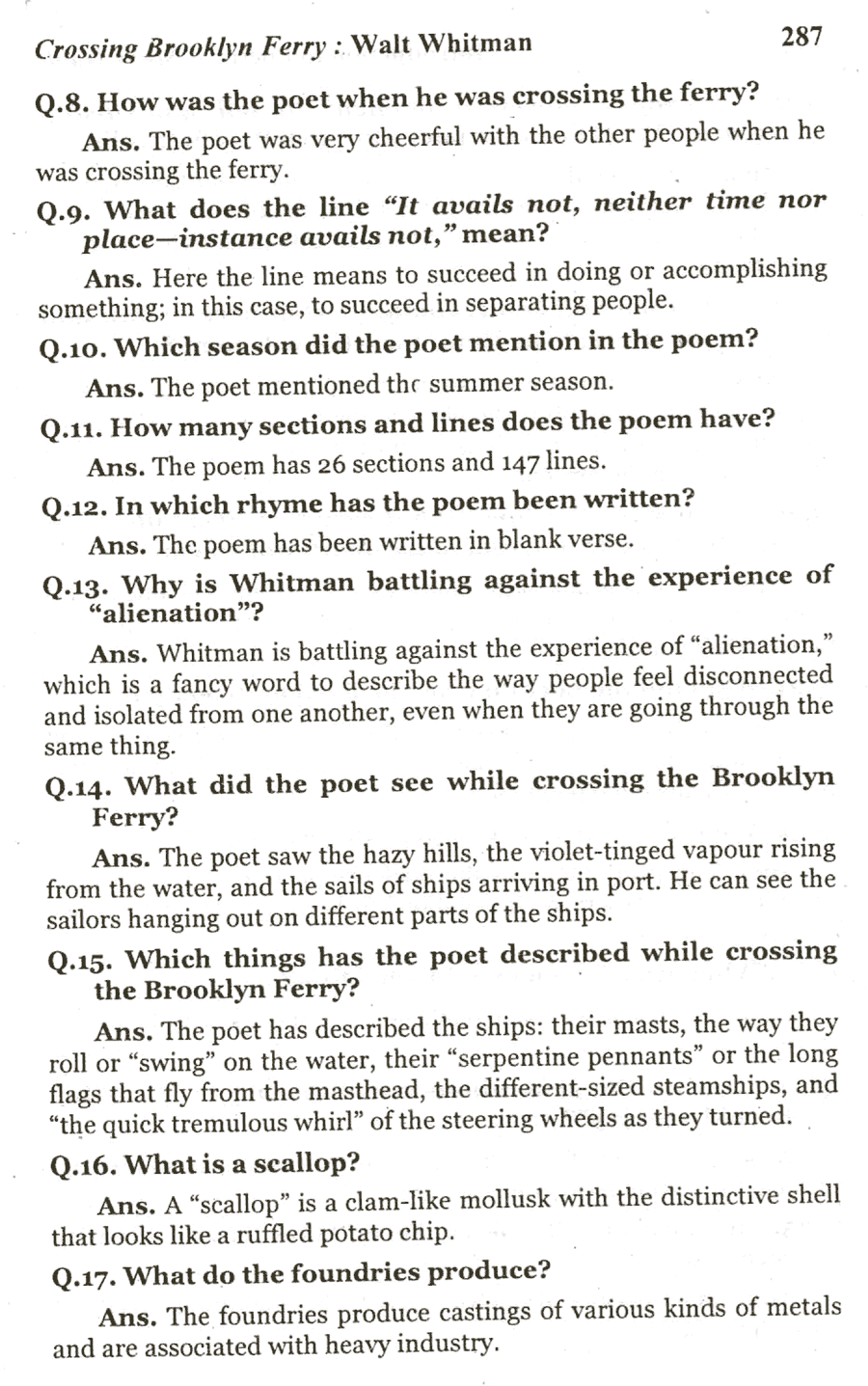 CrossingBrooklyn Ferry – Walt Whitman - Brief Questions with Answers