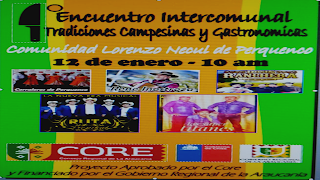 1 er Encuentro Intercomunal de Tradiciones Campesinas y Gastronómicas en Comunidad Lorenzo Necul de Perquenco este Domingo 12 de Enero a partir de las 10:00 hrs.