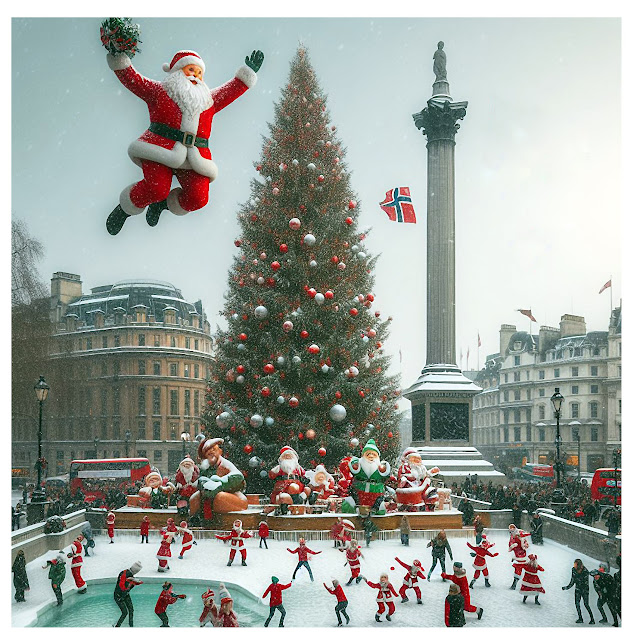 Juletretenning og folkefest ved Nelson-sylen på Trafalgar Square i London i ettermiddag!